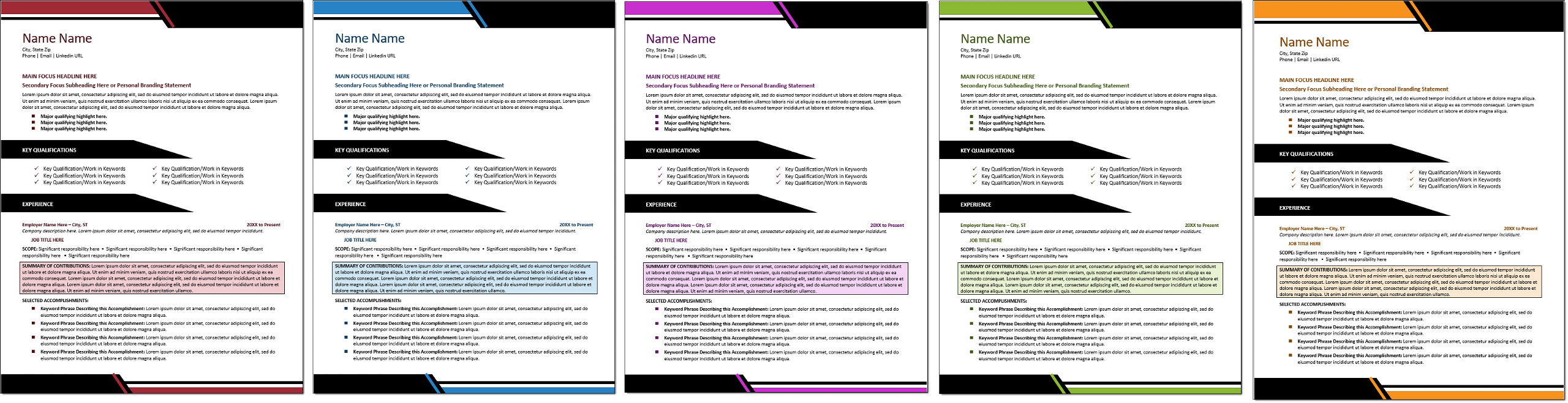 Power Play Resume Template Color Choices