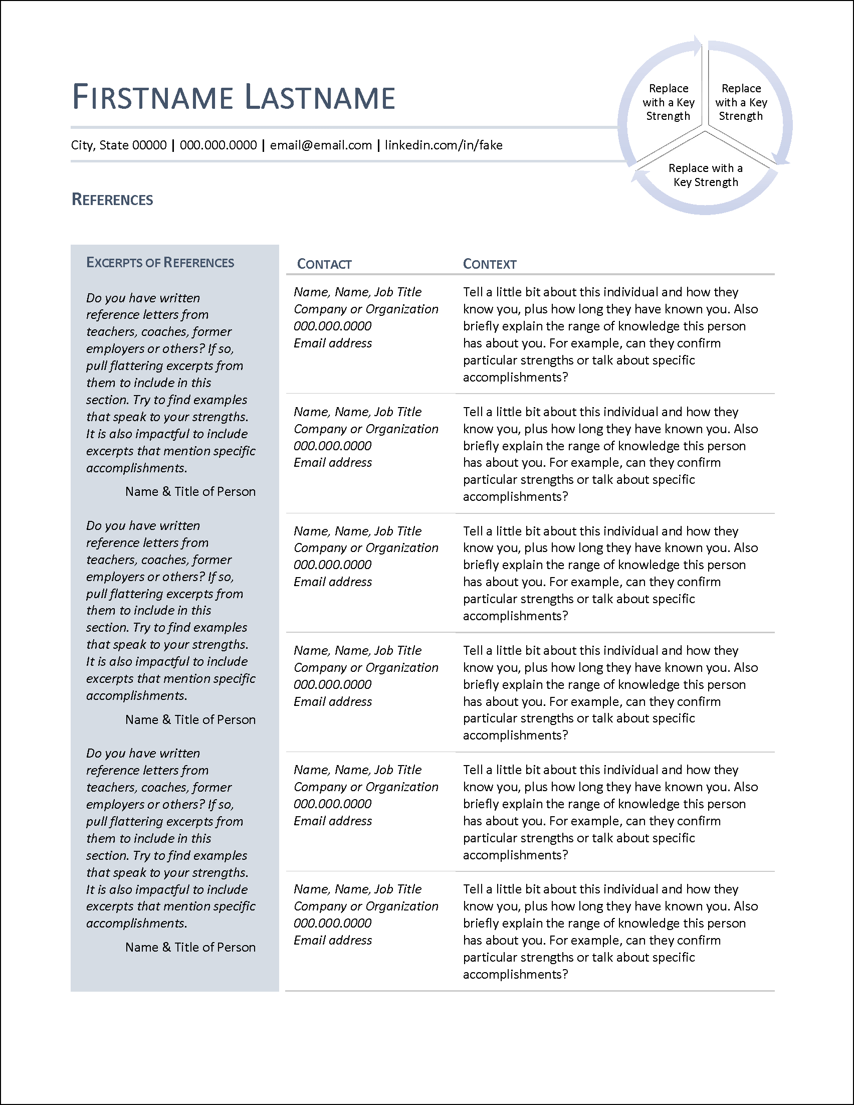 College Admissions References Template