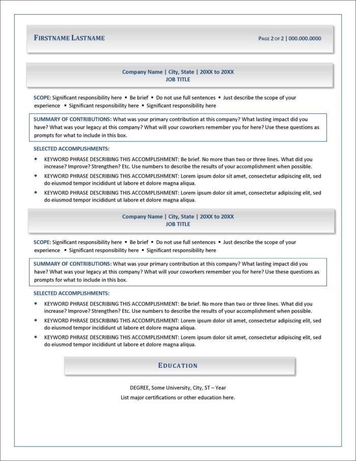 Sophisticated Template for Resume Page 2