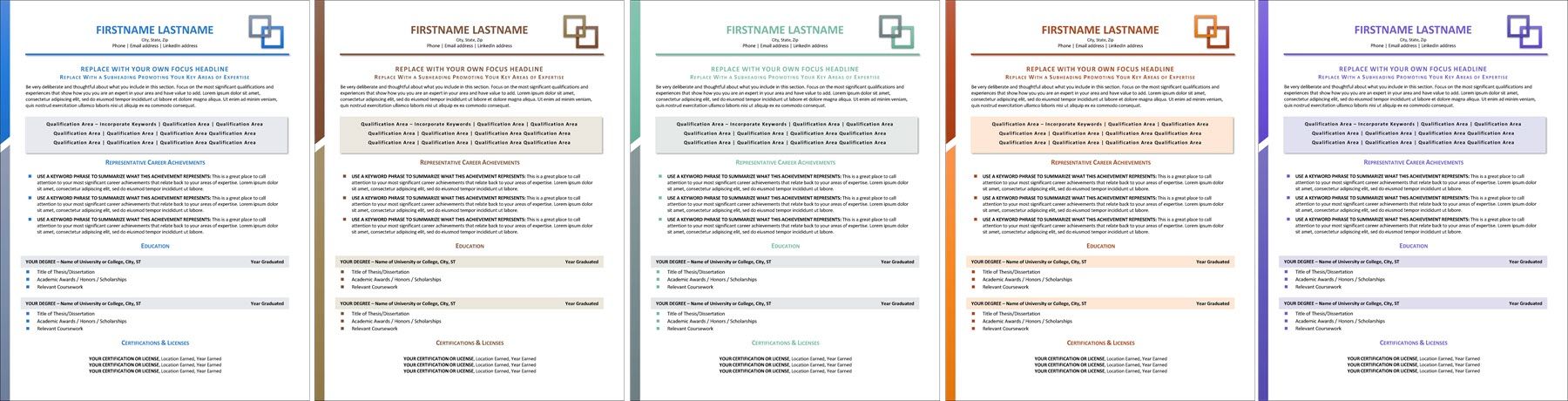 Professional CV Template Color Choices