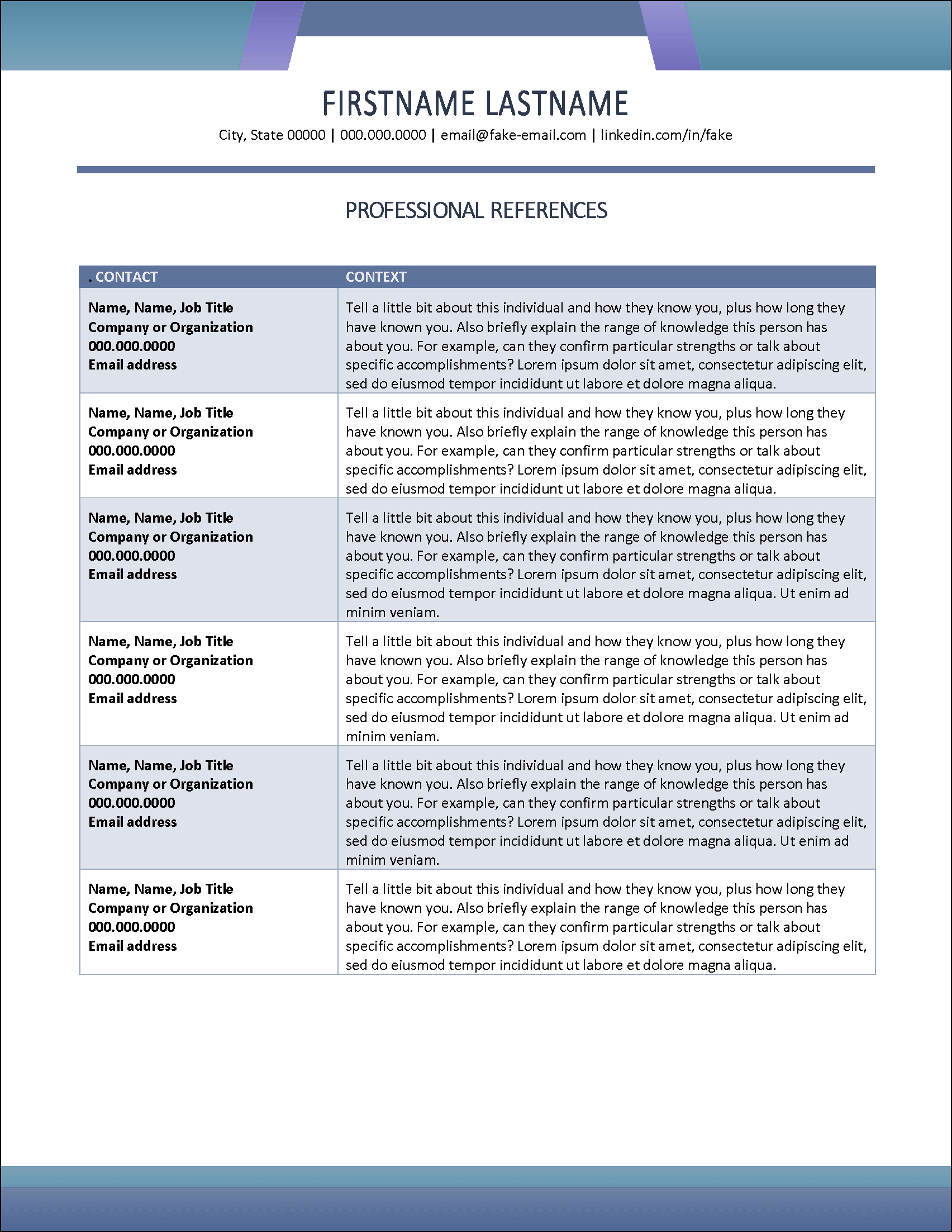 Social Work Professional References Template
