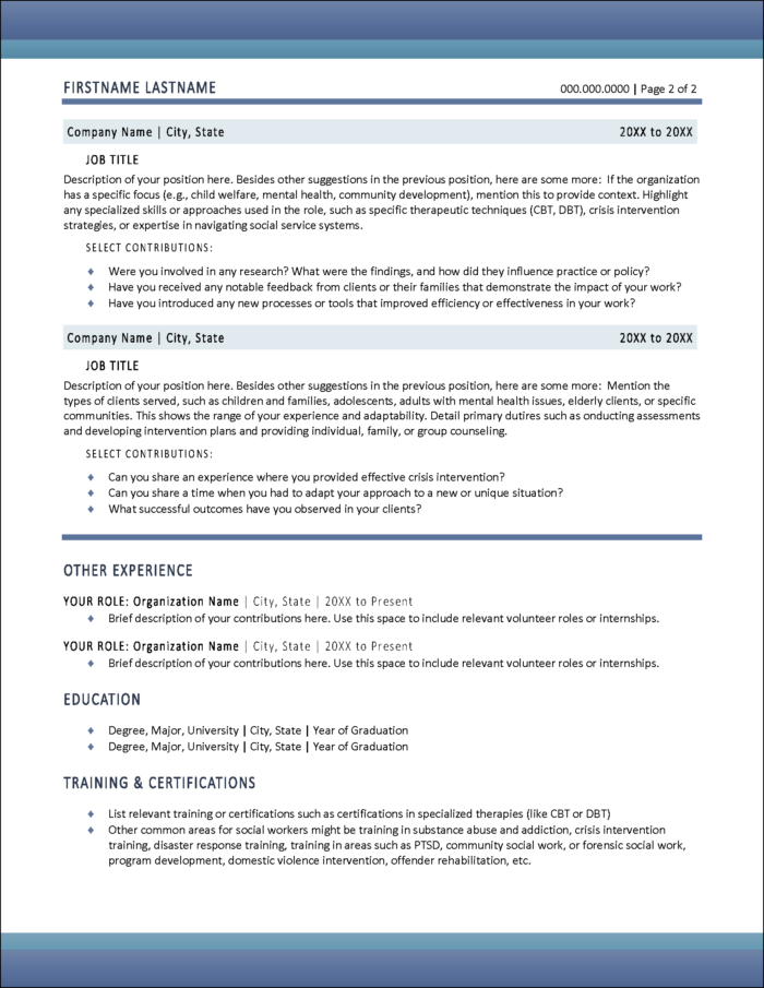 Social Work Resume Page 2