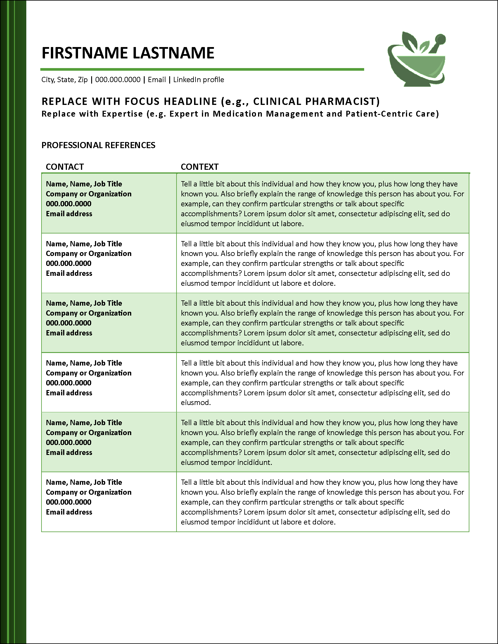 Pharmacist References Template