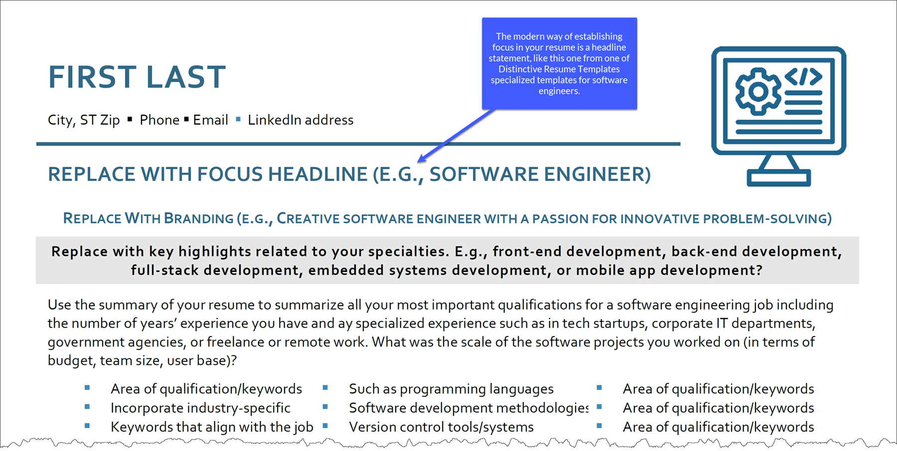 resume template with headline statement for focus